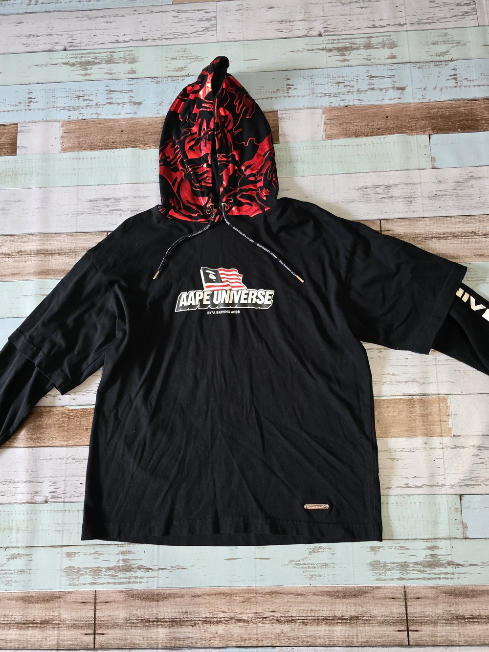 Black & Red Long Sleeve Hoodie Tee